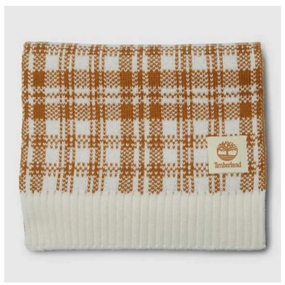 Timberland Buffalo Cozy Plaid Rust Orange Cream Knit Scarf Unisex